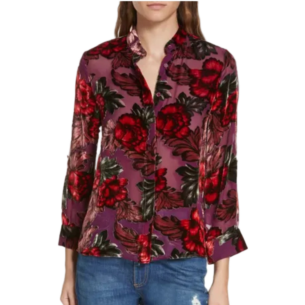 ⛵️Alice+Olivia Eloise mandarin -collar button front Floral Print size S/P GUC..